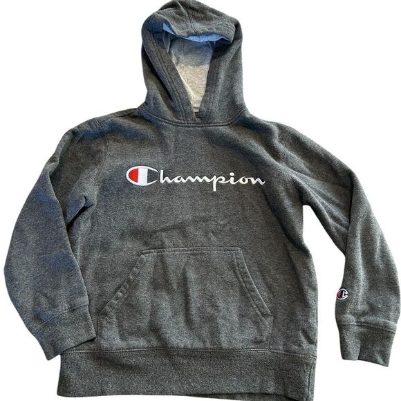 Champion Boys Hoodie Small Gray Spellout Logo Pullover Casual - Picture 1 of 7